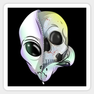 Creepy Space Grey Alien Skull Sticker